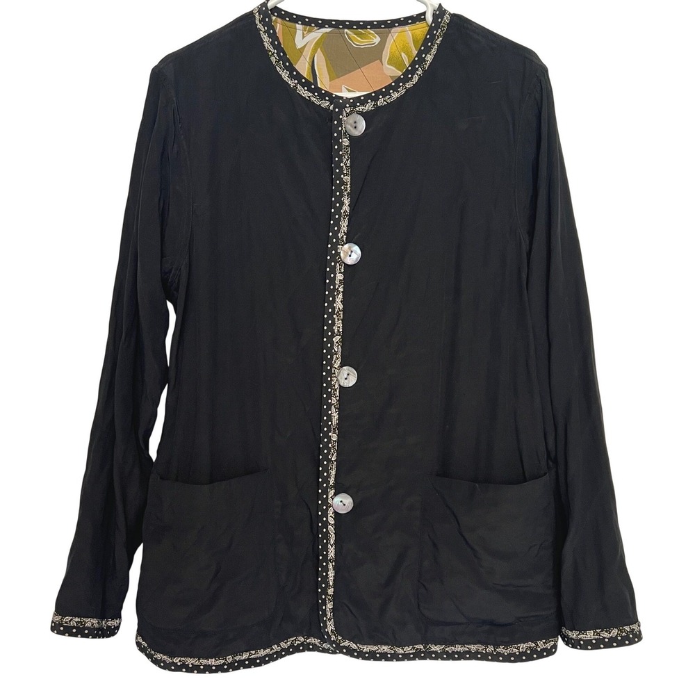 Koos of Course Women M Silk Jacket Green Black Reversible Botanical Quilted